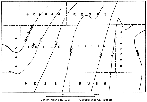 Altitude of the top of the salt beds of the Wellington formation in Ellis and adjacent counties.
