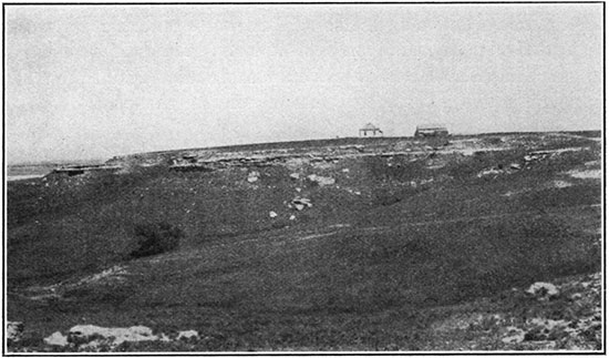 Black and white photo of typical outcrop of 'mortar beds' of Ogalalla formation.