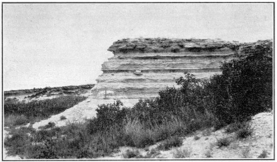 Black and white photo of Group A and Group B beds of Smoky Hill chalk member of Niobrara formation.