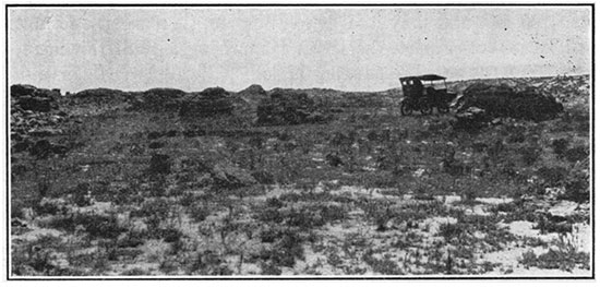 Black and white photo of calcareous concretions in the Blue Hills shale member of the Carlile shale.