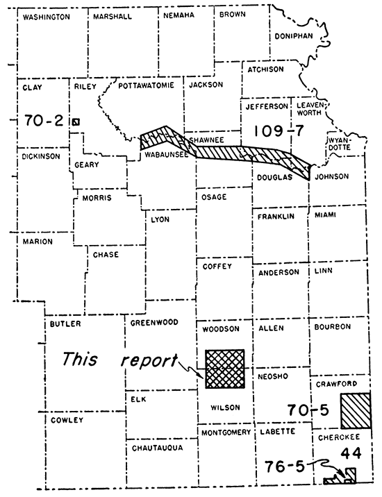 Map of eastern Kansas showing location of geophysicall studies.