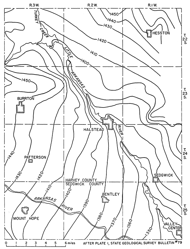 Contours on water table in well field, August 1940.
