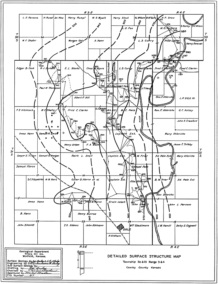 Detailed surface structure map of Tps. 30 and 31 S., Rs. 3 and 4 E.