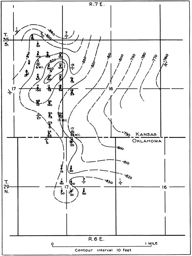 Subsurface structure-contour map of Falls City field.