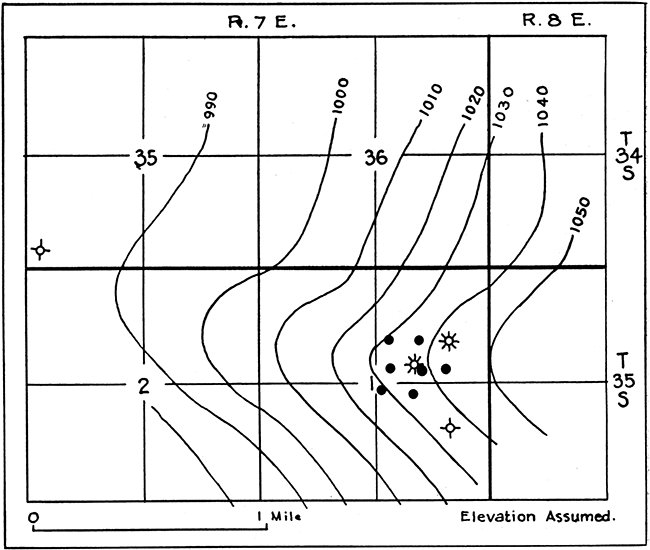 Map showing attitude of surface beds in Olsen field.