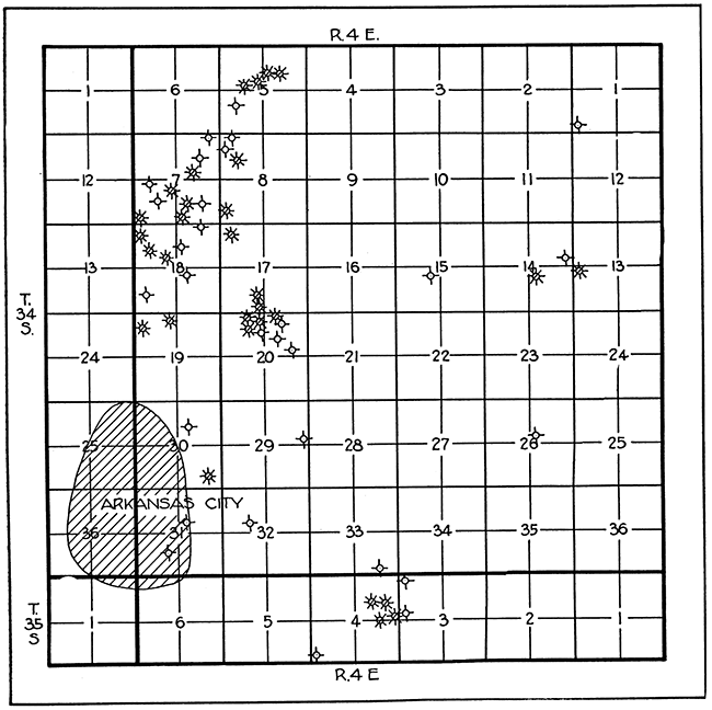 Plat showing wells in Arkansas City district.