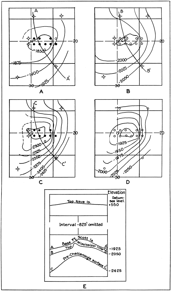 Structure contour maps of Slick-Carson field, T. 32 S., R. 3 E.