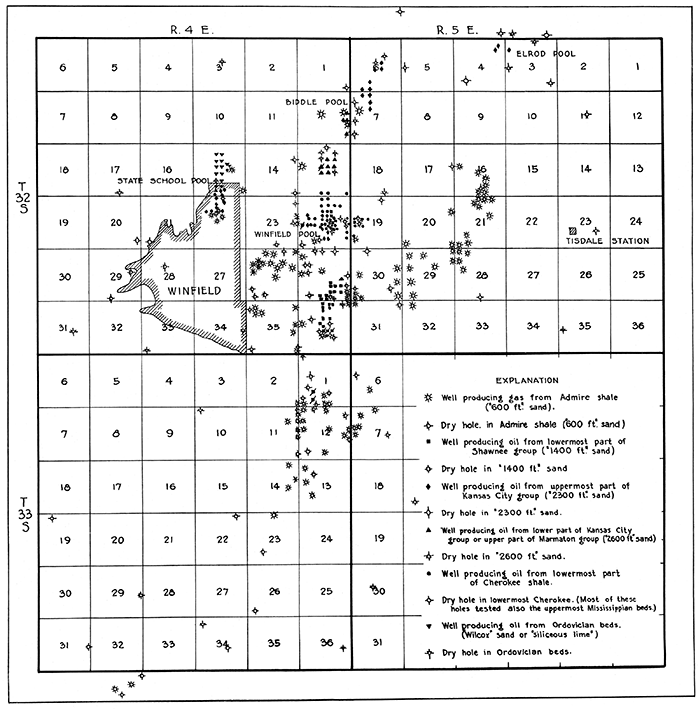 Oil and gas wells in the Winfield district.