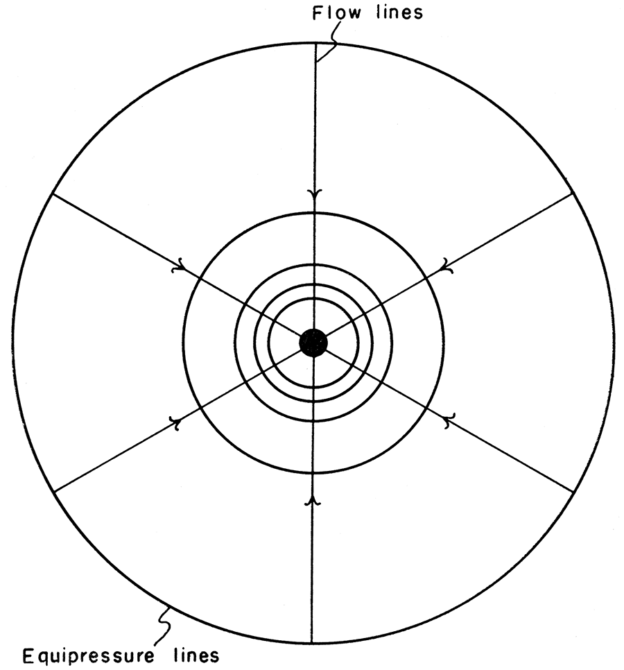 Areal plot of cone of depression in steady state.