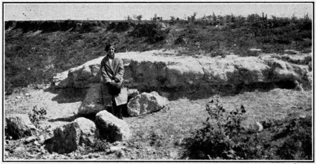 Black and white photo of Outcrop of volcanic ash in sec. 18, T. 26 S., R. 41 W., Hamilton county.