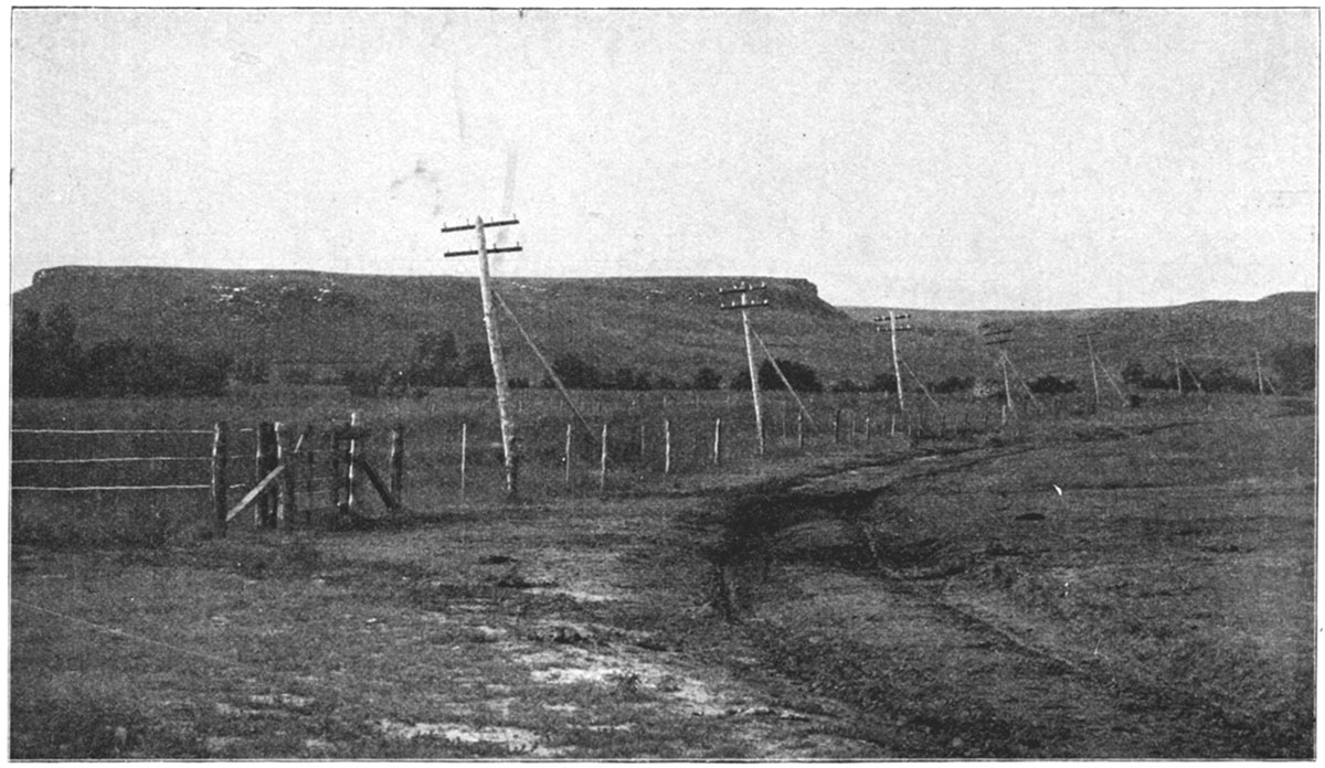 Black and white photo of Dakota sandstone bluffs in eastern Ellsworth county, about six miles west of Brookville.