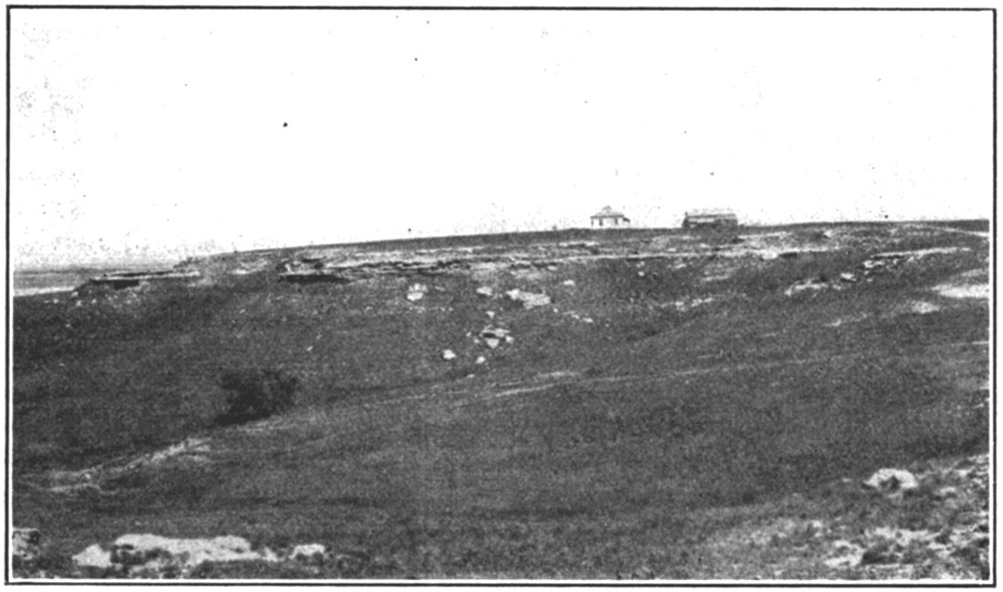 Black and white photo of Typical outcrop of mortar beds of Ogalalla formation, Ellis county.