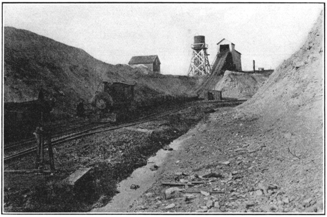 Black and white photo of A scene in a Kansas coal strip pit.
