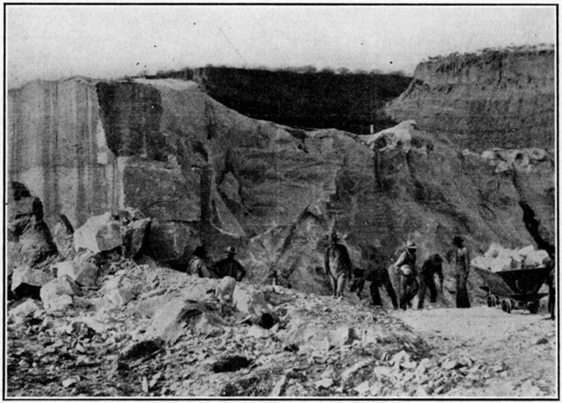 Black and white photo of a Kansas gypsum quarry.
