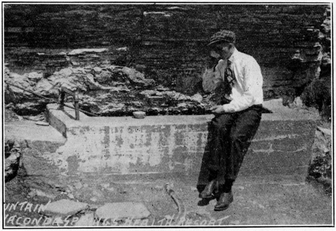 Black and white photo of mineral spring fountain at Waconda.