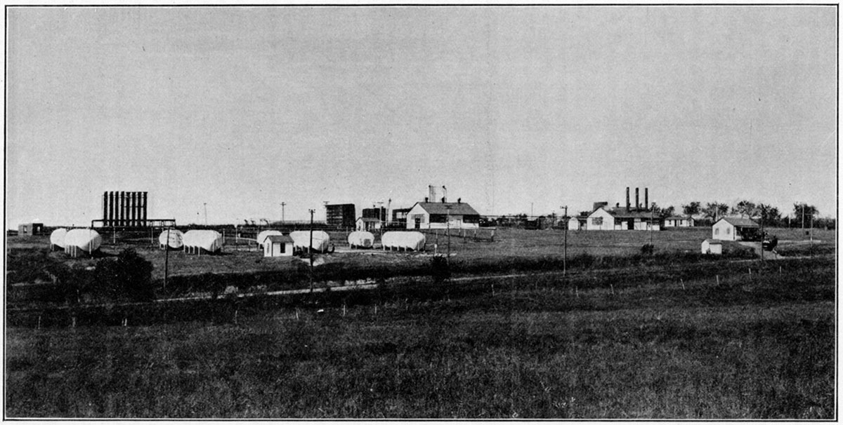 Black and white photo of Empire natural-gas gasoline refinery at Arkansas City.