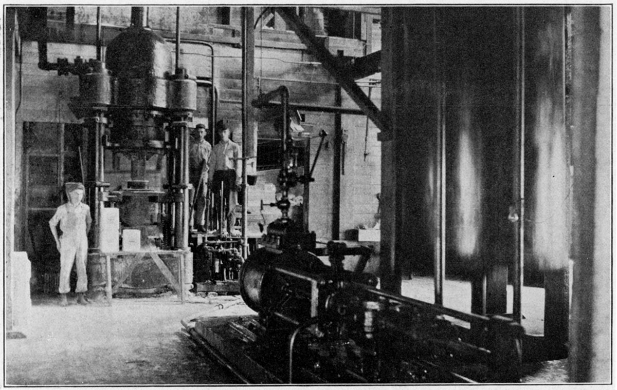 Black and white photo of interior of salt plant.