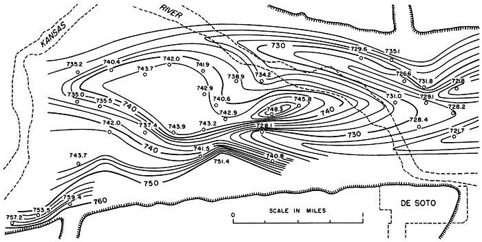 Contour map of bedrock floor.
