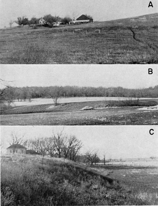 Three black and white photos showing example terraces in study area.