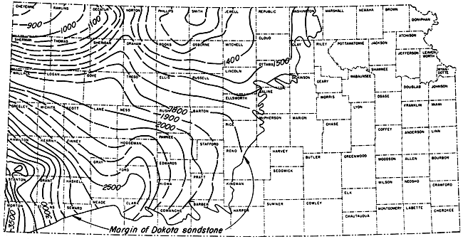 Depth ranges from 3500 in Morton to 900 in Cheyenne; no index map of sample density on this figure.