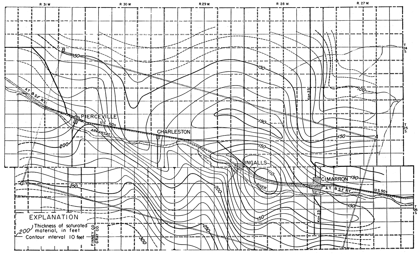 Saturated thickness of Pliocene and Pleistocene deposits in Ingalls area.