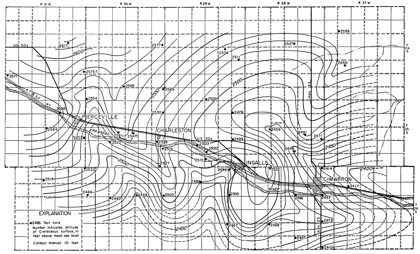Configuration of surface of Cretaceous shale in Ingalls area.