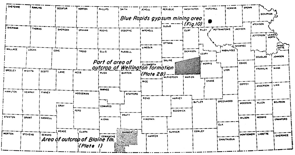 Index map showing location of areas discussed in north-central and south-central Kansas.