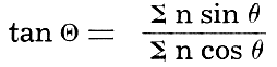 tan resultant theta = (sum of n sin theta) divided by (sum n cos theta)