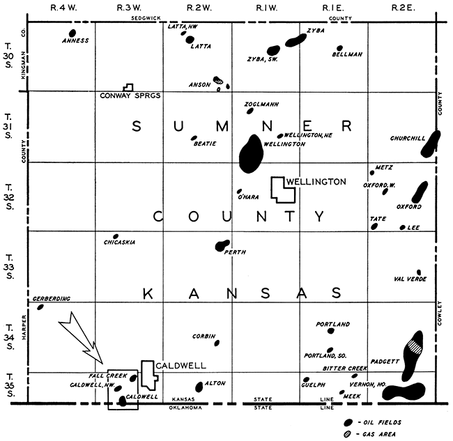 Location of Fall Creek pool, Sumner County, Kansas.