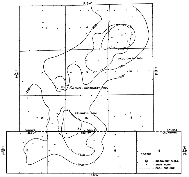 Reflection seismic map contoured on Marmaton reflection.