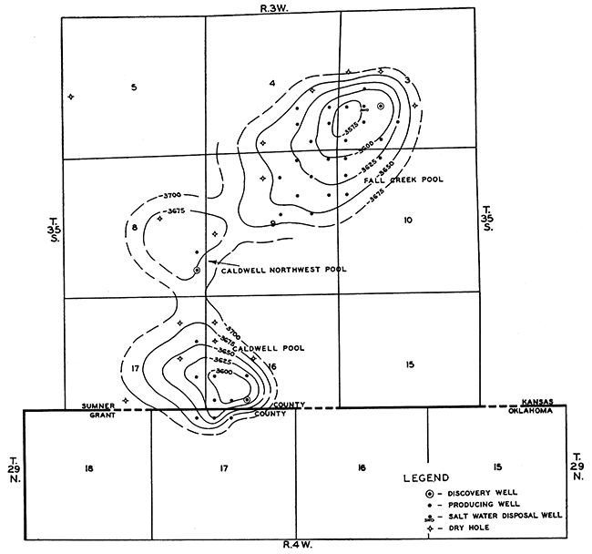 Subsurface structure map contoured on top of Viola limestone.