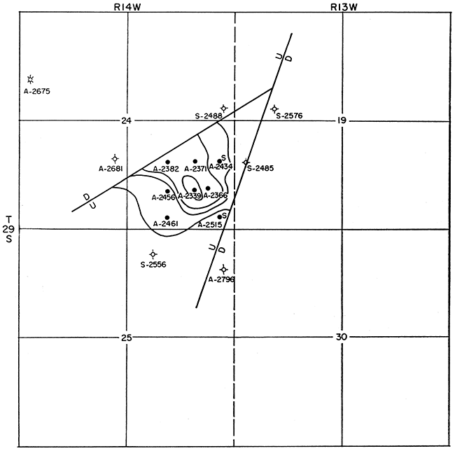 Map of SW Pratt Co., near Coats, showing Arbuckle tops.