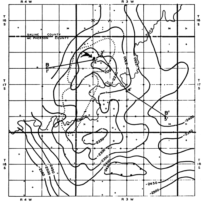 Seismic contour map on Viola reflections in Lindsborg pool area.