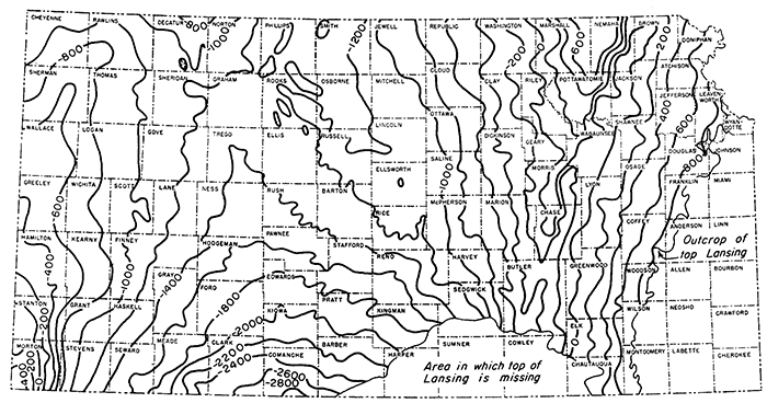 Structural map contoured on top of Lansing Group, Pennsylvanian.