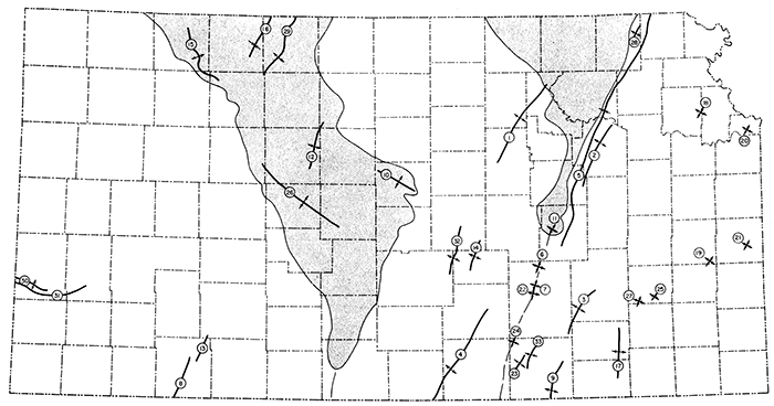 Map of Kansas with structures noted.