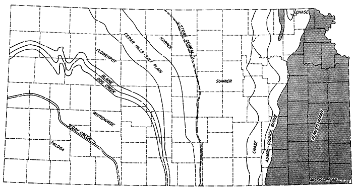 Sub-Mesozoic surface in western and central Kansas.