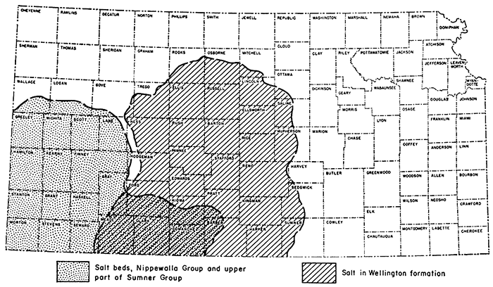 Permian salt beds under much of western Kansas except for northern tier or two of counties.