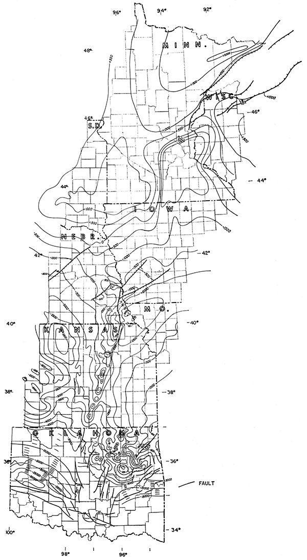 Basement structure mapped from Oklahoma to Minnesota.
