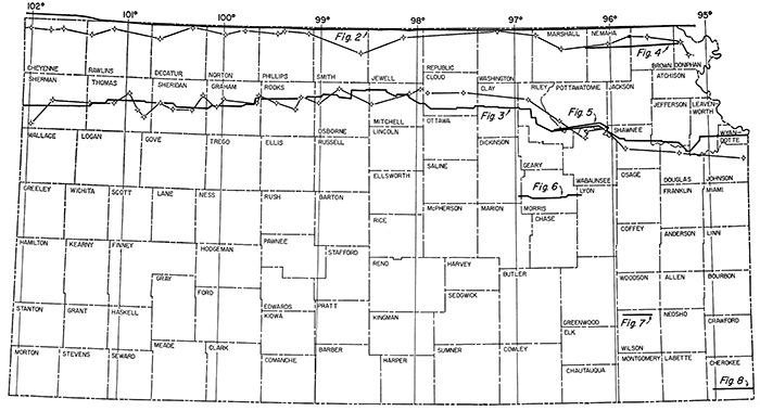 Map of Kansas showing locations of profiles discussed in text.