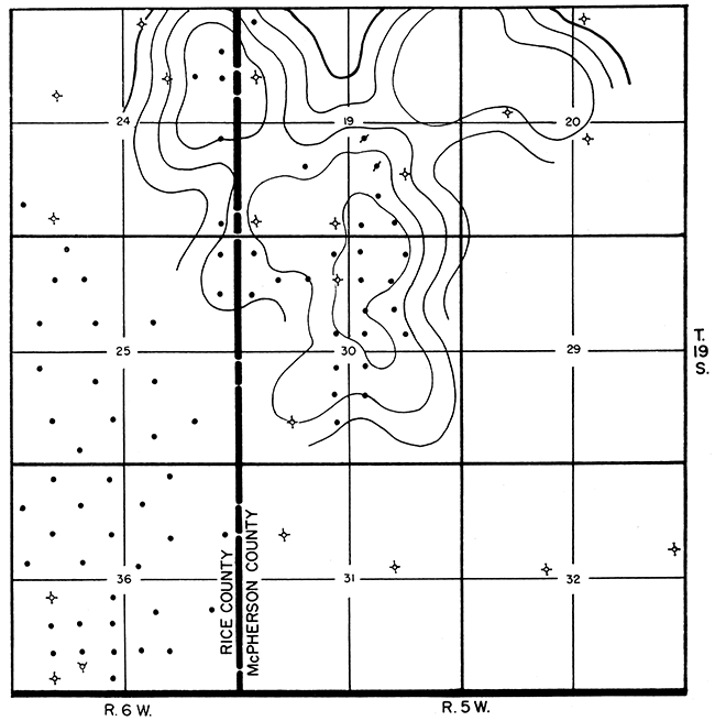 Subsurface structural map on top of Pennsylvanian Lansing Group.