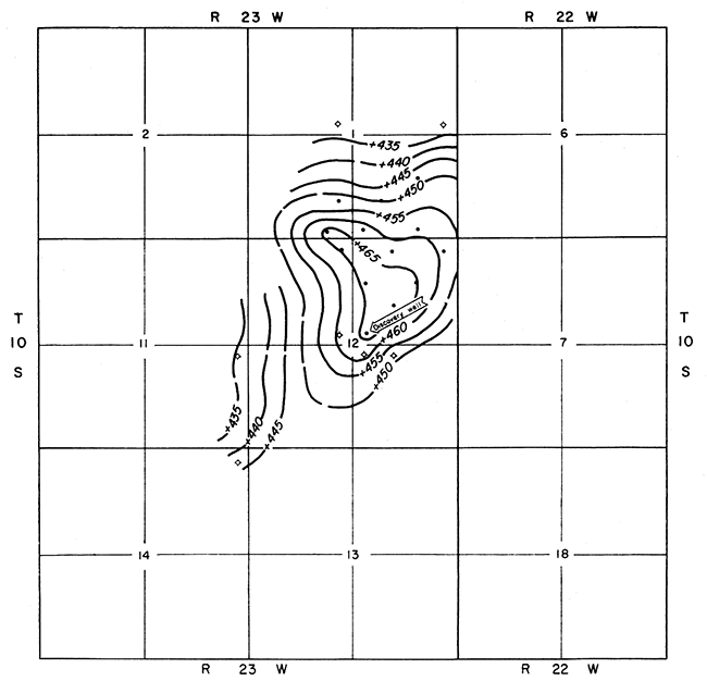 Structural map of Stone Corral from well data.
