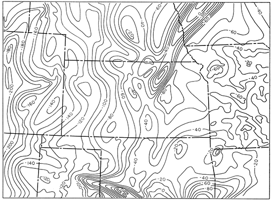 Gravity map of Kansas and surrounding areas.