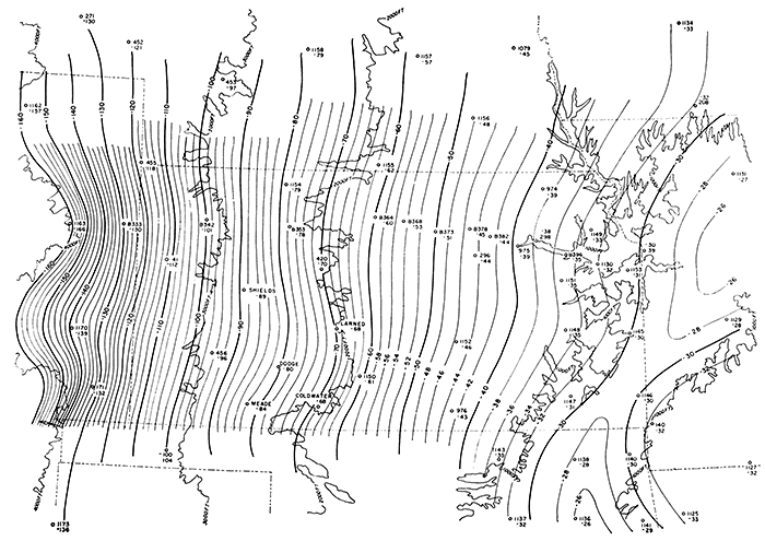 Theoretical regional Bouguer anomaly values.