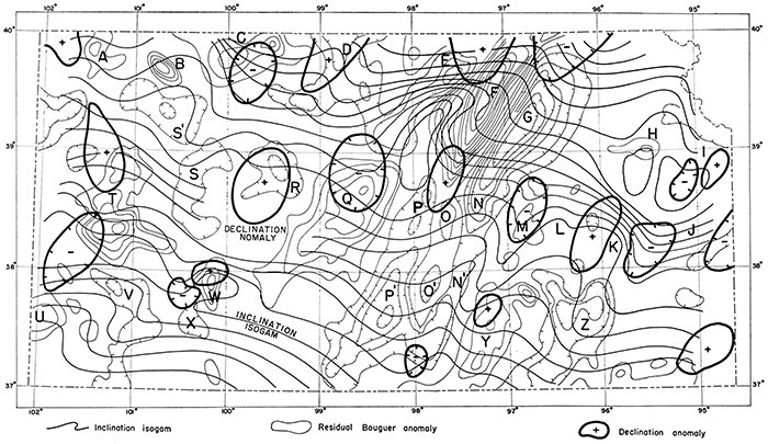 Map showing residual Bouguer anomalies, labels refer to discussions in text.