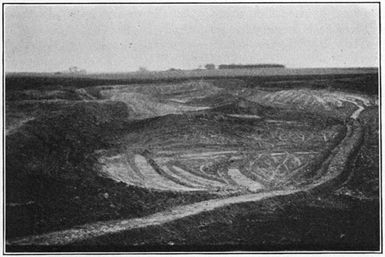 Black and white photo of strip pit in volcanic ash near Anthony, Kan.