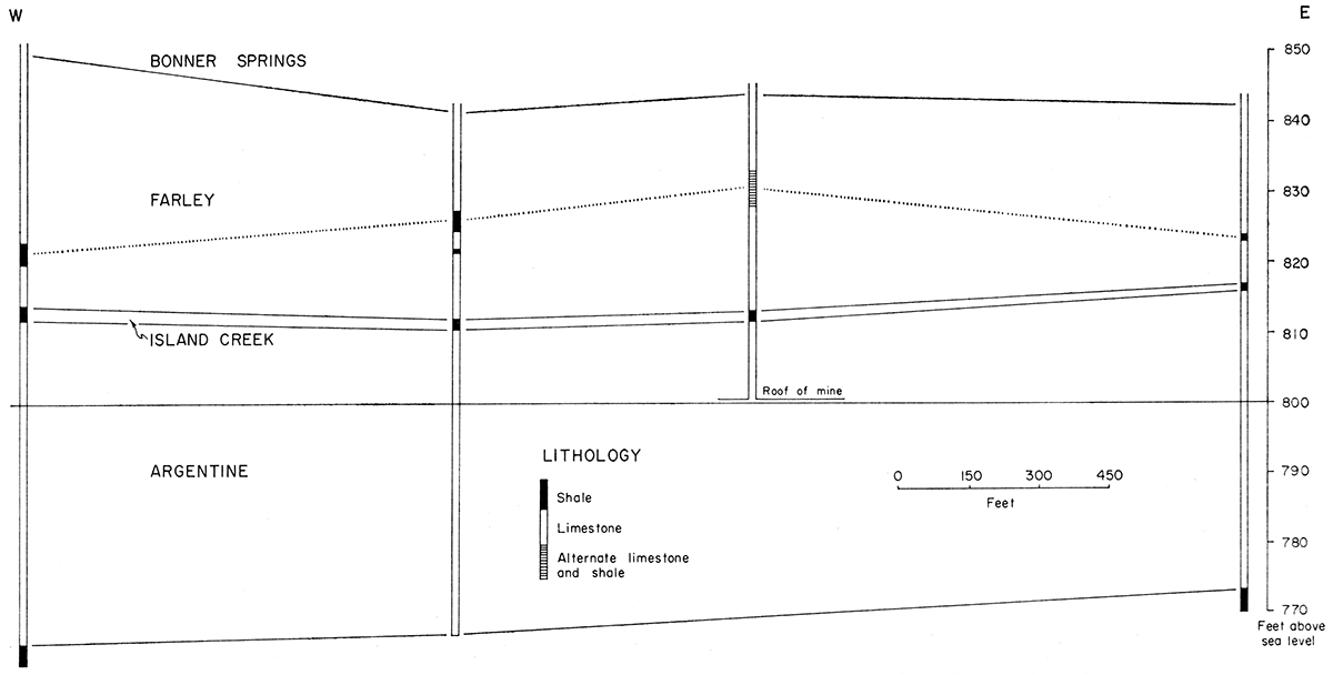 Change in elevation of shale (s) in Farley member as seen in selected cores from location 24.