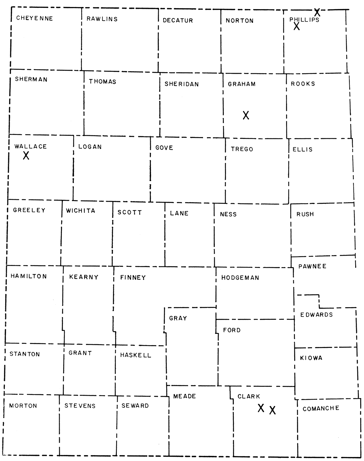 Map of western Kansas showing location of clay deposits investigated.