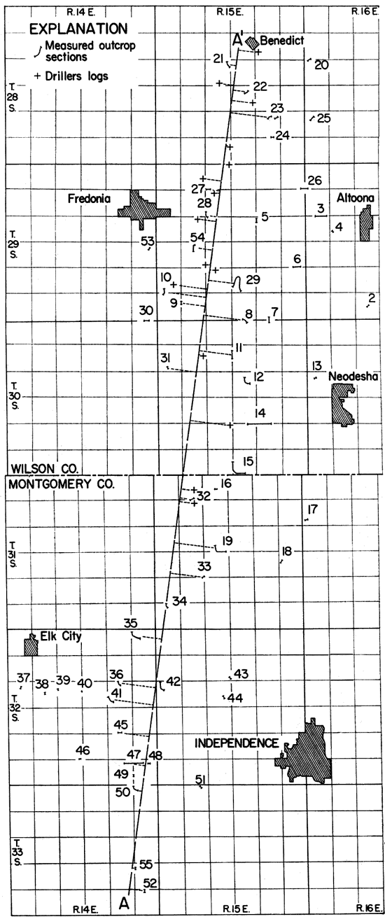 Cross section runs from NE Wilson County south to SW Montgomery County.