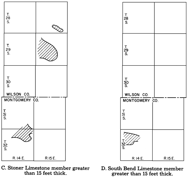 Stoner Ls thickest in east-central Wilson; South Bend Ls thickest SW Montgomery.