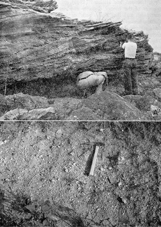 Two black and white photos of conglomerate and gravels of Nebraskan(?) age.